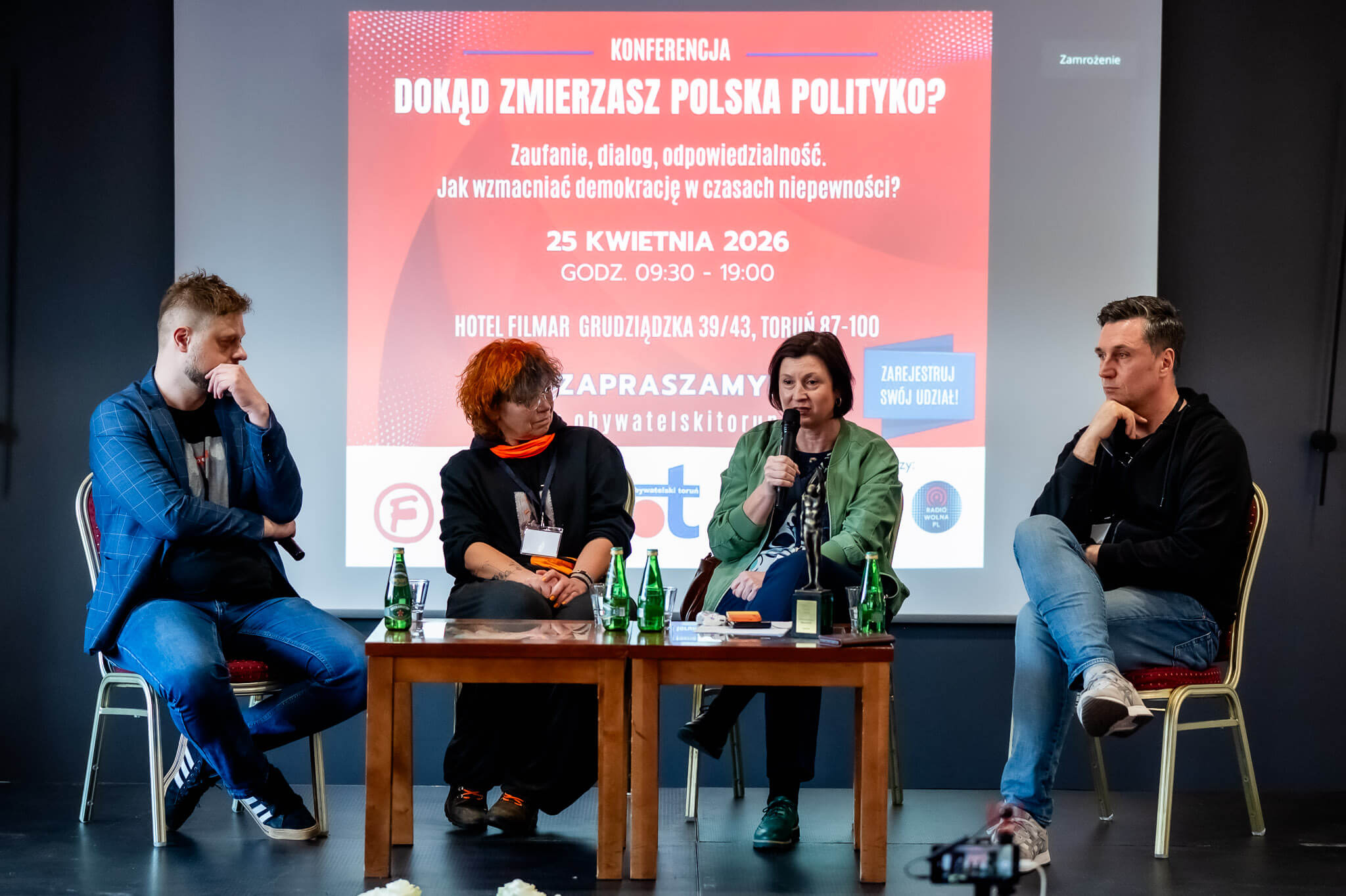 IV panel - od lewej prowadzący Grzegorz Giedrys, Ewa Moroz-Kaczyńska, prof Magdalena Mateja, Piotr Czaban